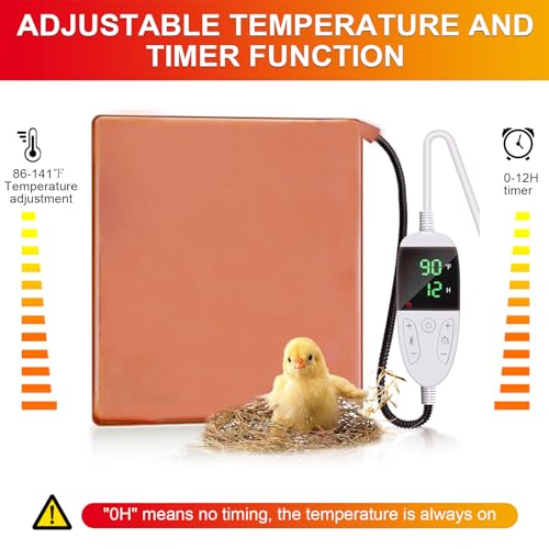 Chicken Heating Pad Baby Chicks Heater Mat Temperature and Timer Adjustable Led Display Chicken Warming Blanket Heated Mat with Anti Bite Cord Chick Brooder Heating Plate Orange 15.6" X 23.4" - size: 23.4"L x 15.6"W x 0.4"H