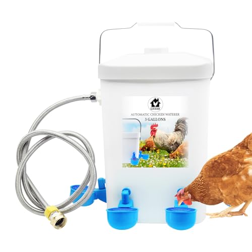 Automatic Chicken Waterer Float Controlled, 3 Gallons Poultry Waterer Dispenser with Hose Attachment, Poultry Automatic Drinking Accessories for Chicks, Duck, Goose, Turkey - size: 3 Gallon with water cup