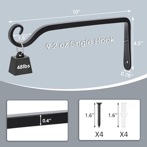 Gtongoko 10" Heavy Duty Outdoor Plant Hanger Wall Bracket, 2 Pack | 48lb Capacity,Rust-Resistant Finish,Easy Installation,Fit Hanging Baskets,Ideal for Bird Feeders & Lanterns - size: 10 Inch, style: L-shape