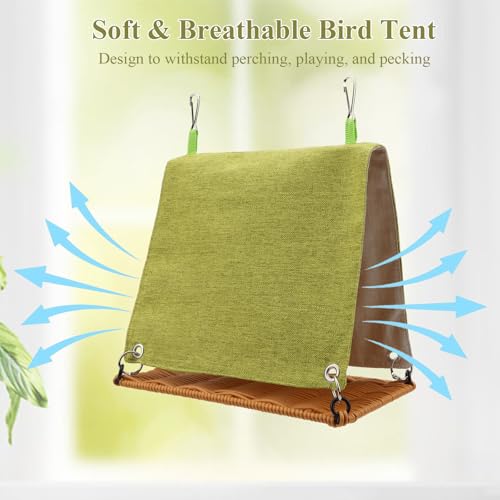 Hypeety Bird Nest Tent Cozy Hanging Snuggle Bed Hut for Cage, Green, L | Warm bed, washable, with hanging hooks, bird cage accessories, soft canvas, for cockatiel/lovebird/conure/budgie, green, L - color: Green, size: L