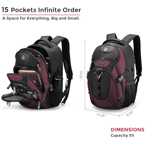 Swissdigital Design Laptop Backpack with USB Charging Port, Travel Backpack Fits 15.6 inches Computer, 31L College School Backpack for Women, Angola red/Black | SD803-44 - color: Angola Red/Black