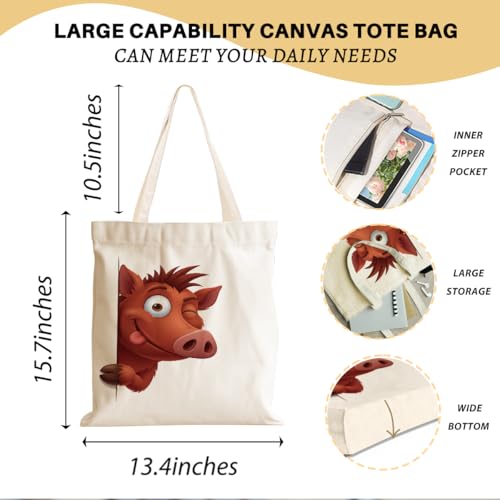 Cartoon Canvas Tote Bag, Gifts for Women Men Birthday Christmas Reusable Tote Shoulder Bag for Grocery Shopping 01 - color: Pig 475