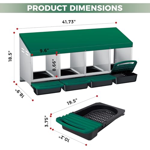 4 Hole Chicken Nesting Boxes, Weatherproof Galvanized Steel Chicken Egg Laying Box with Automatic Rollout Egg Collection, 2-in-1 Handle Perch, Easy Clean & Quick Assemble for Chicken Coop - color: Green, size: 4 holes