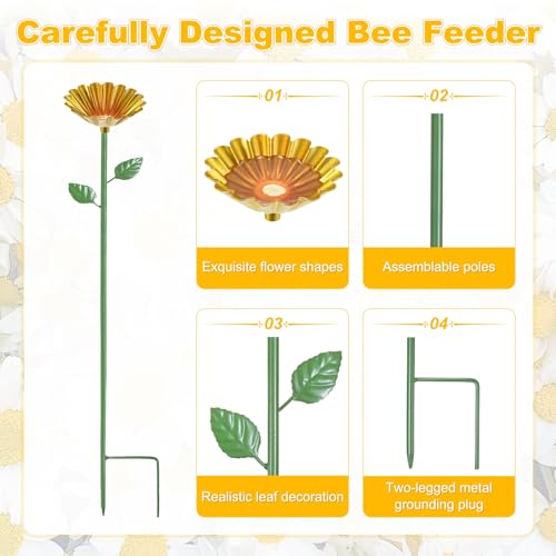 M METERXITY 4-Pack Bee Watering Station, 64cm/25 Inch Iron Bee Bath for Garden Water Feeder, Colorful Butterfly Bath Bowl for Outdoor/Garden/Yard Decor [Yellow/Rose Red] - color: Yellow, magenta