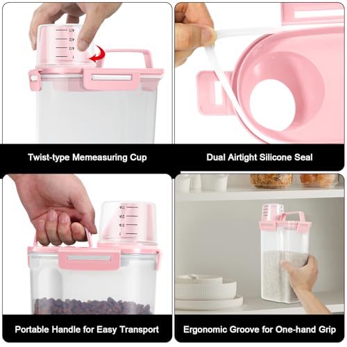 2 Pack 3 Lbs Pet Dog Cat Food Bird Seed Storage Containers for Travel -Pink | Airtight 5 Lbs Rice Dispenser Flour Container Keep Fresh Portable Cereal Oatmeal Holder Large Pour Spout Measuring Cup Handle - color: Pink-3L 2Pack