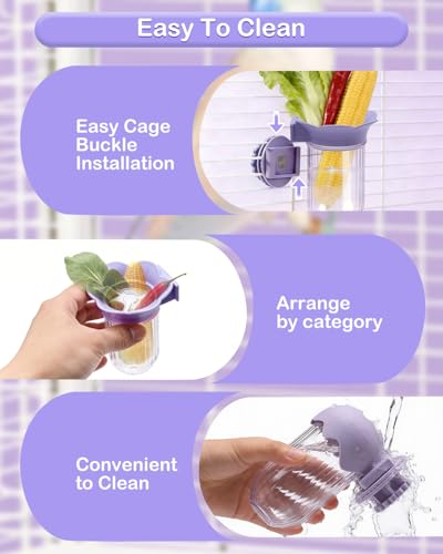 2Pcs Bird Cage Vegetable Feeder, Hanging Veggie Holder with Hydration Feature to Maintain Freshness, Easy-Clean Clip Feeder for Parakeet, Parrot, Lovebird, Budgie(Purple) - color: Purple