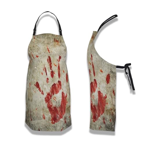 Baking Apron for Women Bloody Handprint Grungy Wall Kitchen Aprons for Men for Kitchen Cooking Restaurant BBQ Painting Crafting 27” (W) x 31” (H), Waterproof Apron - color: Bloody Handprint