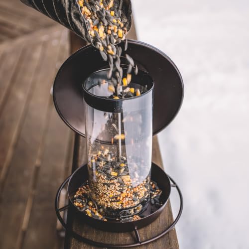 Metal Bird Feeder for Outside Hanging,Wild Bird Feeders for Cardinal, Large Roof and Tray - 6 Port - color: Chestnut Brown