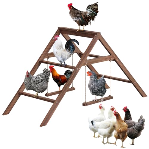 Large Chicken Perch with 2 Swings, Wood Roost Stand for 10-12 Chickens, Multi-Level Chicken Roosting Bars, Easy to Assemble Backyard Chicken Coop Accessories