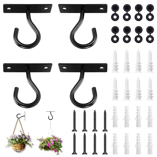 4Pack 2.5In Ceiling Hooks for Hanging Plant, Wall Hanger Plant Holder Black | Hang planters, flower baskets, wind chimes, lanterns, lights, bird feeders, metal hook for indoor & outdoor porch, home decor - size: 2.5Inch 4Pack-Black
