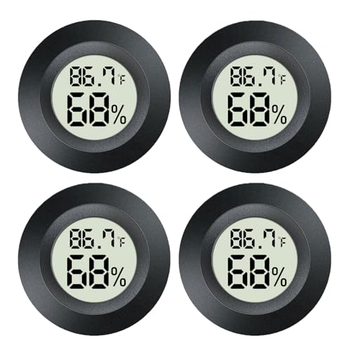 4 Pack Mini Digital Hygrometer Gauge Indoor Thermometer, LCD Monitor Temperature Outdoor Humidity Meter for Greenhouse Jars Incubators Guitar Case, Fahrenheit (℉) or Celsius(℃) - color: Black-4 pack