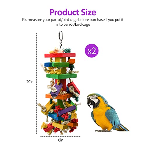 2 Pack 20in Large Parrot Toy, Multicolored Natural Wooden Bird Chewing Toys | for Amazon Parrots Large Macaws, African Grey - size: 2 Pack