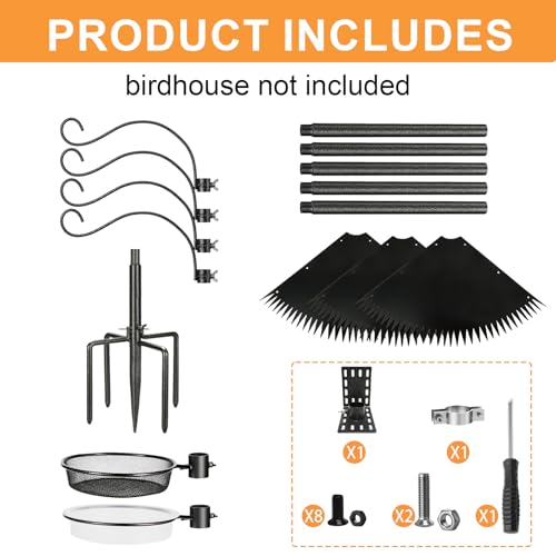 Bird Feeder Pole, 92 Inch Squirrel-Proof Bird Feeder Stand with 4 Shepherd Hooks, Water Bowl and Mesh Tray, Adjustable Birdhouse Pole, Perfect for Outdoor Garden & Yard - color: Hook-style