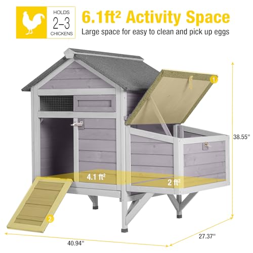 Aivituvin Chicken Coop with Nesting Box and Stand, Outdoor Elevated Hen House Wooden Poultry Coops with Weatherproof Asphalt Roof, Leakproof Pull-Out Tray for 2-3 Chickens, Ducks - Grey - size: 40.9"L x 27.4"W x 38.6"H
