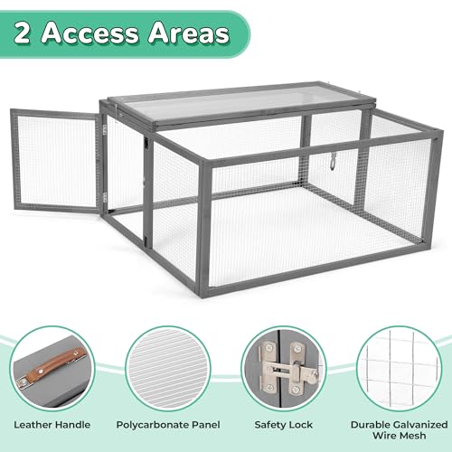Portable Chicken Coop with UV-Proof Panel, 4X Garden Stakes, Wooden Rabbit Hutch, Chicken Brooder Box Indoor, Outdoor Folding Chicken Cage, Top & Side Openable Doors, 43.3Inch (Gray) - color: Gray-UV Proof Panel