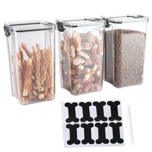 3Pack Pet Food Storage Containers, Airtight Dog Food Storage Container with Locking Clips, Dog Treat Container with a Stickers & Pen for Customizing , for Pet,Bird Seeds,Dog & Cat Treats(Black) - color: Black