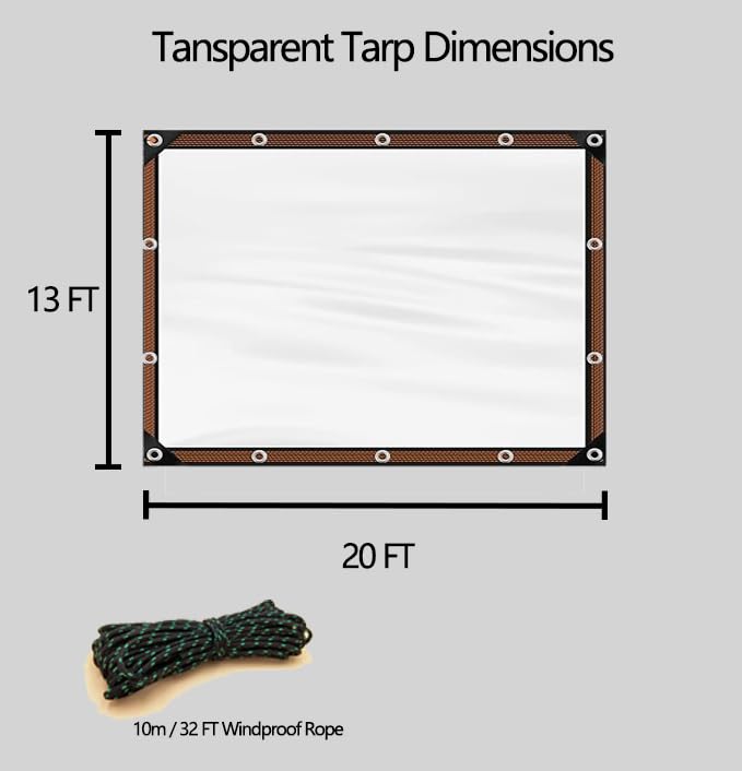 13' × 20' Clear Tarp Waterproof - 5 mil Heavy Duty Thicken Transparent Waterproof, Vinyl tarp,with Grommets,Garden Greenhouse tarp,Chicken Coop Heat Preservation Clear Plastic Tarps by dancinggrass