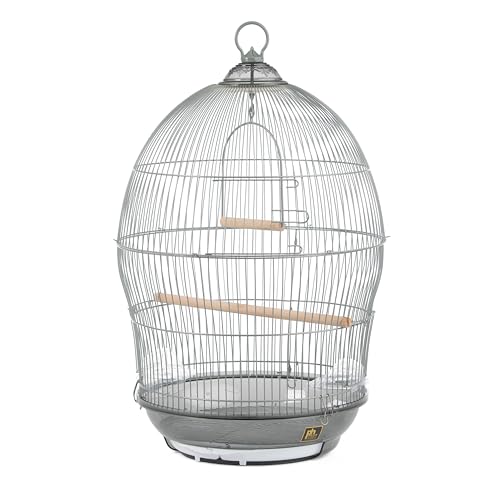 Prevue Pet Products Sonata Round Metal Birdcage - Gray | Ideal for Tabletop or Hanging Stand, for Small Birds with Food Cups, Gate-Style Front Door, Pull Out Split Tray Design