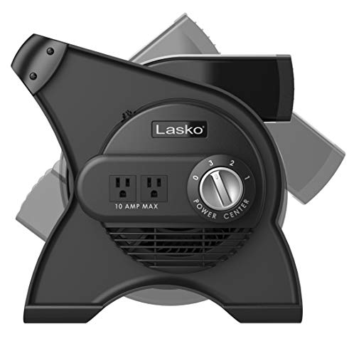 Lasko Pivoting High Velocity Portable Utility Fan - 12" - U12104 - Black | Adjustable Air Mover Blower Fan for Bedroom, Office Desk, Garage, and Home, With 2 Outlets 120V, 3 Speeds