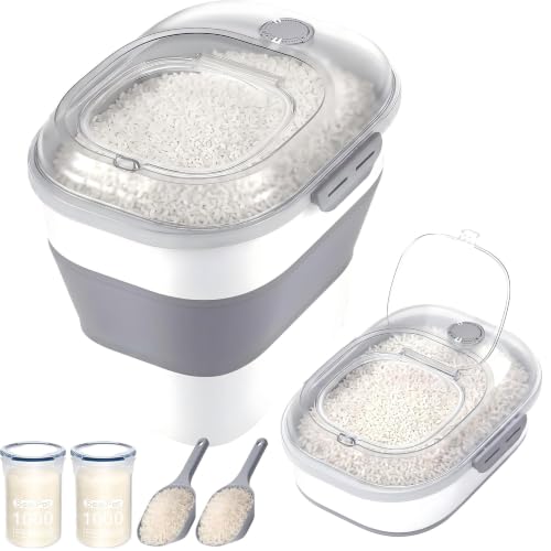 50 Lbs Rice Storage Container, Collapsible Pet Food Container | Airtight Dog Food Storage Container with Wheels, Transparent Lid, 2 Measuring Cup, 2 Scoop, BPA Free for Cat Food, Bird Seed - color: 50lbs