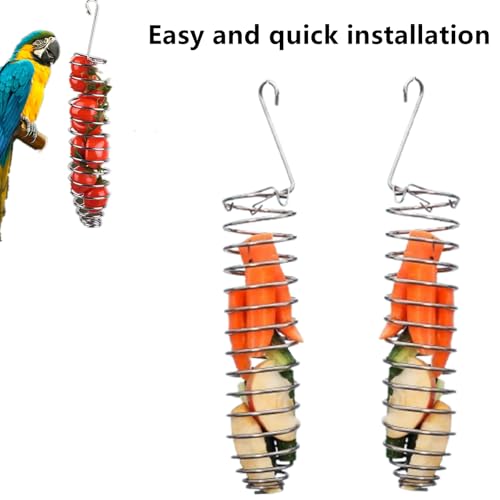 Bird Food Holder Parrots Foraging Toys for Birdcage Hanging, Stainless Steel Bird Treat Feeders Food Basket for Parakeet Cockatiel African Grey Conure Cockatoo Macaw