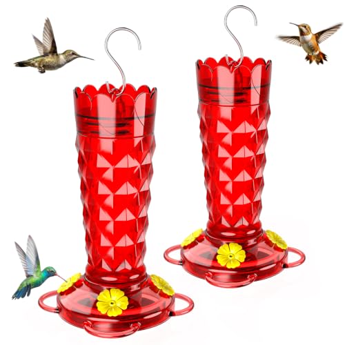 Glass Hummingbird Feeders for Outdoors 13 Oz 2-Pack Ant&Bee Proof | Red Hummingbird Feeder with Wide Mouth for Easy Cleaning, Leak-proof Nectar Feeders, Garden Backyard Décor Gifts for Women - color: Red, size: 2 Pack