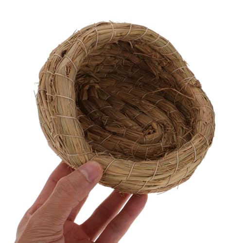 Kisangel 2Pcs Woven Bird Nest, Chicken Straw Breeding Nest, Small Laying Birdcage for Pigeon Parrot Bed Flat Base Indoor Outdoor