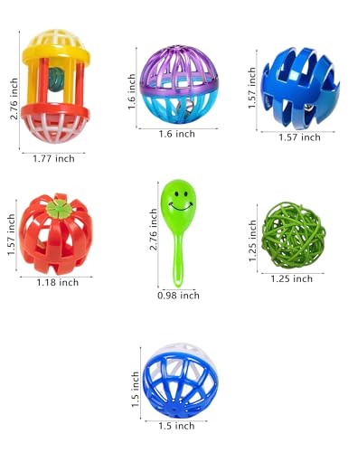 23-Pack Bird Toys for Parrots – Natural Rattan and Plastic Bell Balls | Safe, Fun Cage Decor, Foot Exercise, 1.6 in - 2.8 in - size: 1.6'' - 2.8''