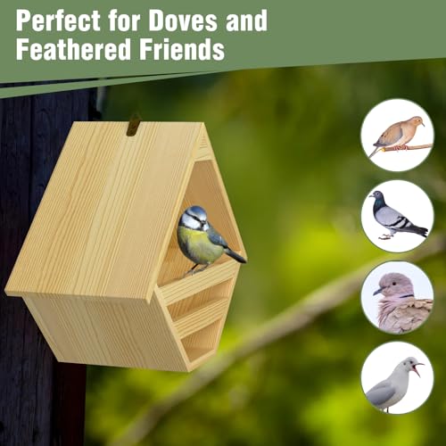 Nalwort Dove Nesting Box, Solid Wood Mourning Dove Nesting Box, Triangular Opening Birdhouses for Outdoors, Pigeon House with Hanging Rope, 11.2" H x 6" D x 14" W, Nesting Pad Not Included