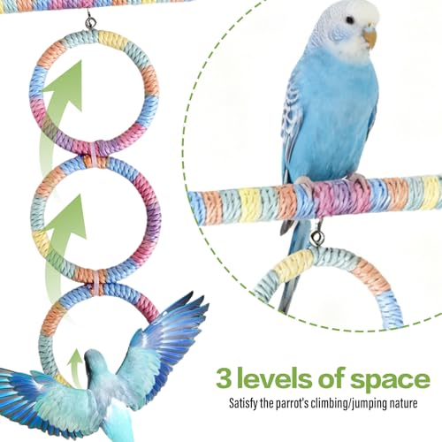 3-Ring Bird Swing Toy,Bird Swing for Cage,Hanging Bird Rope Perch Toy,for Parakeets, Lovebirds, Cockatiels, Sugar Glider Toys and Cage Accessories(GDcolor) - color: GDcolor