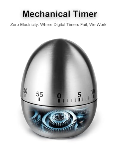 Kitchen Timer for Cooking, 60 Minutes Mechanical Timer - No Batteries Required, Stainless Steel Egg-Shape Cute Countdown Clock for Cooking, Learning, Exercises, Gaming - color: Silver1
