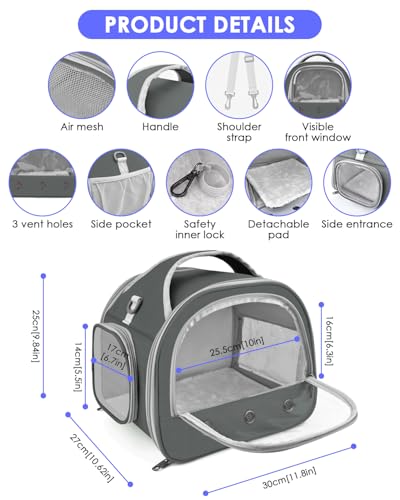 Bissap Bearded Dragon Travel Carrier, Portable Guinea Pig Carrier Bag Tortoise Carrier Pouch for Bunny Hamster Chinchilla Hedgehog Lizard Bird Outgoing Reptile Travel Carrying Case - Grey - color: Grey