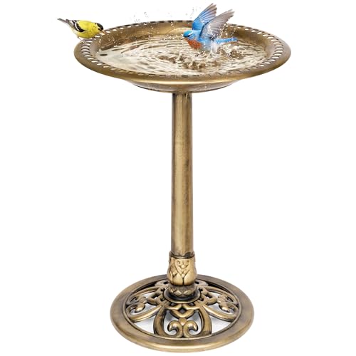 VIVOHOME Bird Bath for Outside, Polyresin, Pedestal, Antique Copper | Weather-Resistant, 20-Inch Bowl, 28-Inch Height, for Outdoor/Garden, Bird-Friendly, Easy to Clean - color: Antique Copper