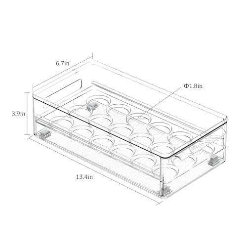 Fridge Egg Drawer Organizer, Clear 18 Egg Holder with Non-Slip Feet | Fits all standard refrigerators, organize fresh eggs neatly and save more fridge storage space
