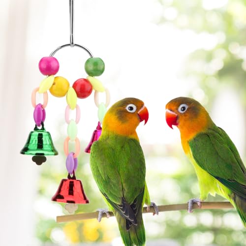 Hypeety Colorful Bird Bell Toys Parakeet Cage Hanging Chew Bells for Parrot | Bright colorful bells, chewable, safe materials, fits most cages, easy to hang, reduces boredom, for small parakeets, 3 bells - color: Hanging Bell B