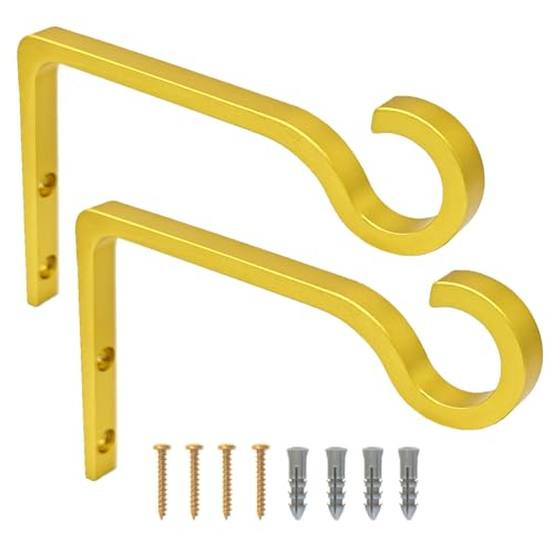 6inch Al-Alloy Hanging Plant Bracket Gold-Anodized 2 Pack | Rust-proof | Max 22lb Load | Shepherd Hooks | Hanging Bird Feeder, Lantern, Flower Basket, Outdoor Indoor, Screws & Anchors - color: Gold Anodized, size: 6in Aluminum Alloy