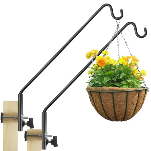 2 Packs Extended Fence Deck Heavy Duty Bird Feeder Hook, 360 Degree Rotary and Length Adjustable Plant Bracket for Bird Feeders Planters Suet Baskets Lanterns Wind Chimes and More - size: 43" Long -2 Packs Fence Deck Hook