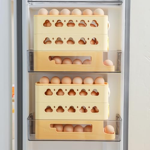 Automatic Rolling Egg Holder for Fridge – 4-Layer Automatic Egg Dispenser, Large Capacity Fridge Eggs Container, Space-Saving Fridge Organizer Tray for Kitchen