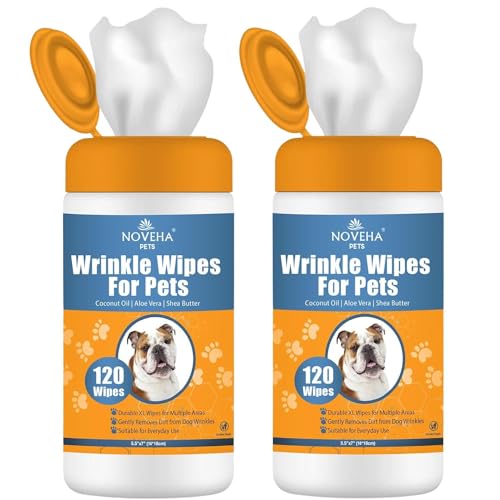NOVEHA 240PCs - Wrinkle XL Wipes for Dogs | Wipes for Bulldog, French Bulldog, Pug, English Bulldog – Wipes for Multiple Areas Removes Dirt, Wrinkles, Folds, Tear Stain, Tail Pockets & Paws (2Pack) - size: 240 Wrinkle Wipes