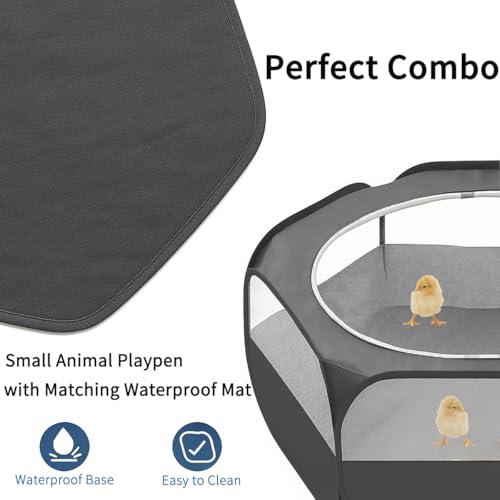 Amakunft 5 in 1 Chick Brooder Box Small Animals Chicken Playpen with Pad Mat, Chick Waterer and Feeder Pop Up Playpen Tent Chicks Coop Indoor/Outdoor for Baby Chicken/Duck - color: Black with Pad+Waterer+Feeder