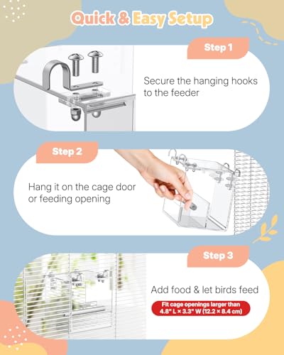 Pawfly No Mess Bird Feeder, Clear Acrylic Bird Cage Feeder, Hanging Bird Feeder for Cage, Parakeet Feeder, Bird Seed Catcher, Food Container for Parrot, Cockatiel, Budgie & Lovebird, Small - size: Small