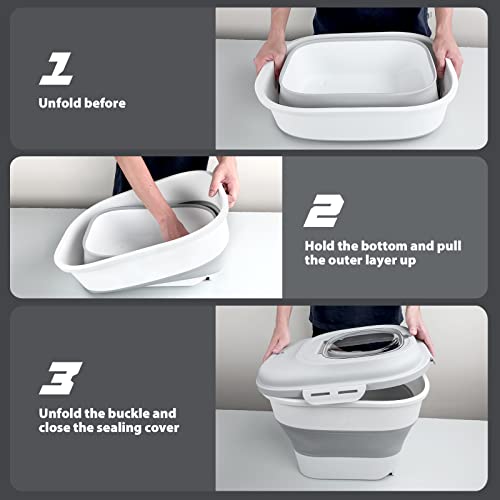 Viretec Cereal Rice Storage Containers, 20 to 50Lbs Collapsible Dry Food Dispenser Bins with Airtight Flip Lid Rolling Wheel, Kitchen Pantry to Store Sugar Flour, Dog Pet Cat Food Holder Container - color: White