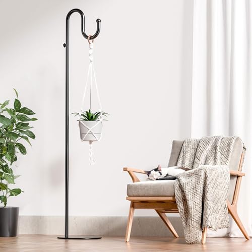 74" Shepherds Hook Stand: Hanging Bird Feeders, Plants, and Wind Chimes | Heavy Duty, Adjustable, Free Standing Pole Holder with Heavy Duty Base for Indoor & Outdoor, Holds Up to 20 LBS - color: Black