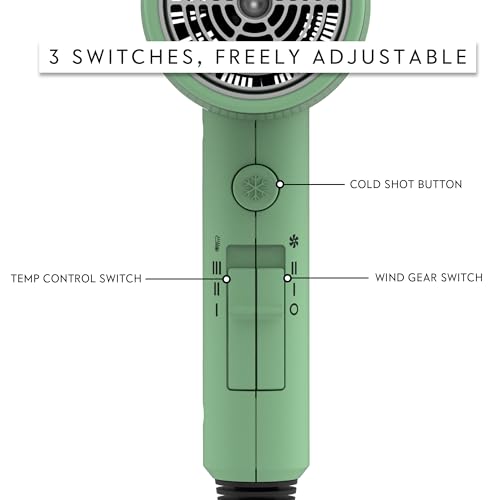 AINA Diffuser Hair Dryer Full-Featured Blow Dryer 110V/1600W(Jade Green) | 3 Heat/2 Speed;Cold shut button;Lightweight;Compact Size;High Temp;Low Airflow;Same Results;Less Expense - color: Jade Green, size: 3 Piece