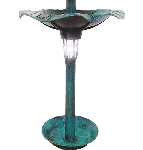 Birdbath 43" Vintage Green Solar Lighted Pedestal Bird Bath Garden Fountain Decoration Planter Accents BirdBath Antique Pedestal Flower Decoration Yard Statue Feeder Decorative Cage Stand