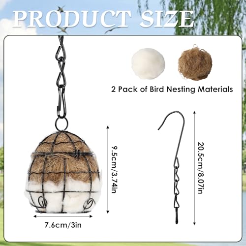 2Pcs Bird Nesting Material Holders with Natural Mixing Cotton Materia for Wild Birds Nesting Station, Refillable Hummingbird Nesting Material Cage Holder for Bird Lover Hummingbird House Material