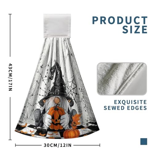 Halloween Gnome Pumpkins Hanging Hand Towels Set of 2 Bats Spider Webs Truck Kitchen Towels with Hanging Loop Orange and Black Seasonal Tea Towel Soft Absorbent Fingertip Tie Towels for Bathroom - color: Gnome Pumpkin-a