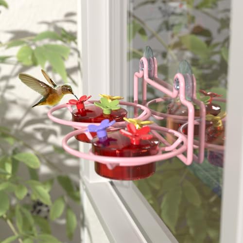 Dreamdrawer 2 Pack Window Hummingbird Feeder, Small Hummingbird Feeder for Outdoors with Strong Suction Cup - Metal Base & 6 Feeding Ports, Easy to Clean and Refill, Pink - color: 2PC-Pink