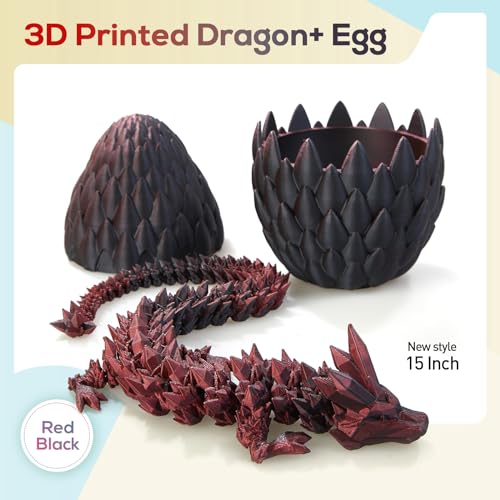 15''3D Printed Dragon Egg,Prefilled Easter Eggs Basket Stuffers,Stuffed Egg Hunt Fillers with Easter Toys,Dragon Eggs with Dragon Inside,Surprise Dragon Egg Toy for 5-7 4-6 8-12 Year Old Boys Kid Girl - color: Red Black, size: Large