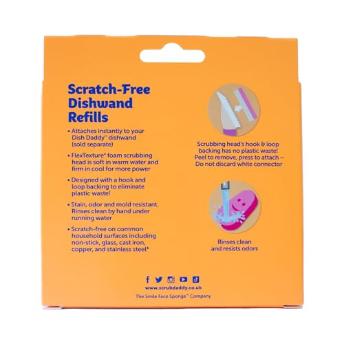 Scrub Daddy Dish Wand Scrubbing Brush Replacement Heads, Soap Dispensing Brushes, Texture Changing Washing Up Sponges, Detachable Dish Daddy Head Sponge Refills, Pink 2 Pack
